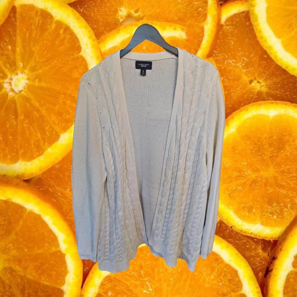 Lands End Drifter Open‎ Front Cable Knit Sweater Size XL